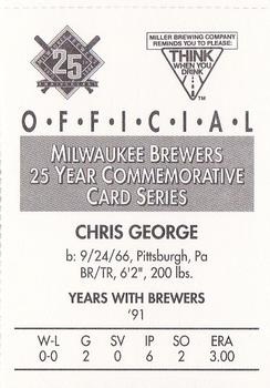 1994 Miller Brewing Milwaukee Brewers #NNO Chris George Back
