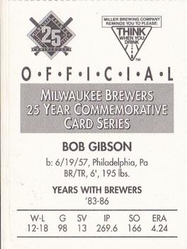 1994 Miller Brewing Milwaukee Brewers #NNO Bob Gibson Back