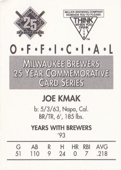1994 Miller Brewing Milwaukee Brewers #NNO Joe Kmak Back