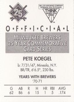 1994 Miller Brewing Milwaukee Brewers #NNO Pete Koegel Back