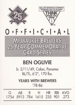 1994 Miller Brewing Milwaukee Brewers #NNO Ben Oglivie Back