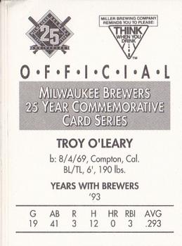 1994 Miller Brewing Milwaukee Brewers #NNO Troy O'Leary Back