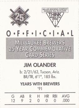 1994 Miller Brewing Milwaukee Brewers #NNO Jim Olander Back