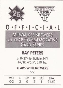 1994 Miller Brewing Milwaukee Brewers #NNO Ray Peters Back