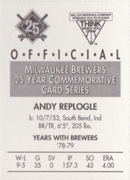 1994 Miller Brewing Milwaukee Brewers #NNO Andy Replogle Back