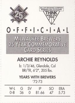 1994 Miller Brewing Milwaukee Brewers #NNO Archie Reynolds Back
