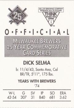 1994 Miller Brewing Milwaukee Brewers #NNO Dick Selma Back