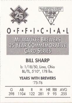 1994 Miller Brewing Milwaukee Brewers #NNO Bill Sharp Back