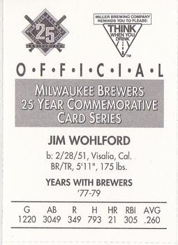 1994 Miller Brewing Milwaukee Brewers #NNO Jim Wohlford Back