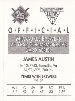 1994 Miller Brewing Milwaukee Brewers #NNO James Austin Back