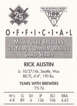 1994 Miller Brewing Milwaukee Brewers #NNO Rick Austin Back