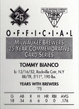 1994 Miller Brewing Milwaukee Brewers #NNO Tommy Bianco Back