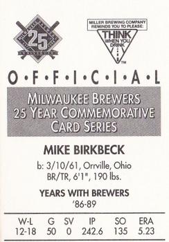 1994 Miller Brewing Milwaukee Brewers #NNO Mike Birkbeck Back
