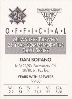 1994 Miller Brewing Milwaukee Brewers #NNO Danny Boitano Back