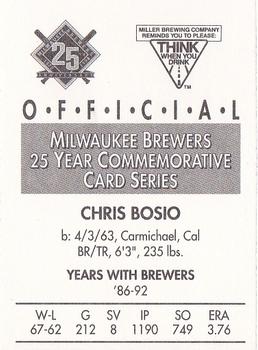 1994 Miller Brewing Milwaukee Brewers #NNO Chris Bosio Back