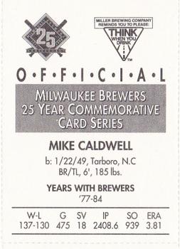 1994 Miller Brewing Milwaukee Brewers #NNO Mike Caldwell Back
