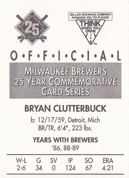 1994 Miller Brewing Milwaukee Brewers #NNO Bryan Clutterbuck Back
