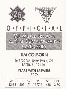 1994 Miller Brewing Milwaukee Brewers #NNO Jim Colborn Back