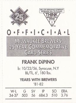 1994 Miller Brewing Milwaukee Brewers #NNO Frank Dipino Back