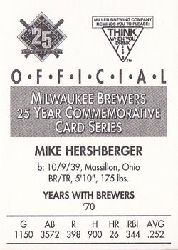 1994 Miller Brewing Milwaukee Brewers #NNO Mike Hershberger Back