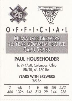 1994 Miller Brewing Milwaukee Brewers #NNO Paul Householder Back