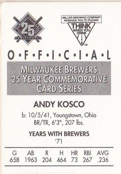 1994 Miller Brewing Milwaukee Brewers #NNO Andy Kosco Back