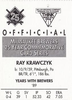 1994 Miller Brewing Milwaukee Brewers #NNO Ray Krawczyk Back