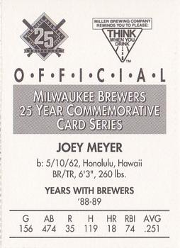 1994 Miller Brewing Milwaukee Brewers #NNO Joey Meyer Back