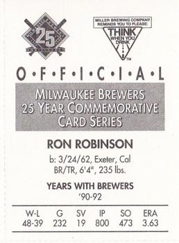 1994 Miller Brewing Milwaukee Brewers #NNO Ron Robinson Back