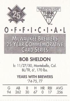 1994 Miller Brewing Milwaukee Brewers #NNO Bob Sheldon Back