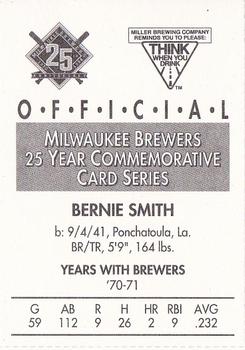 1994 Miller Brewing Milwaukee Brewers #NNO Bernie Smith Back