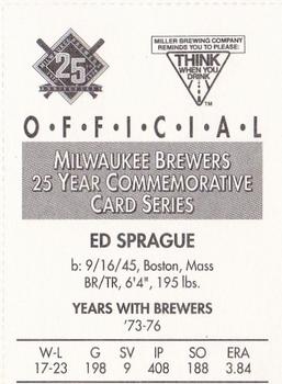 1994 Miller Brewing Milwaukee Brewers #NNO Ed Sprague Back