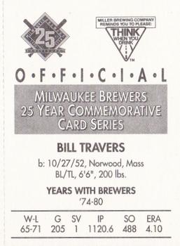 1994 Miller Brewing Milwaukee Brewers #NNO Bill Travers Back