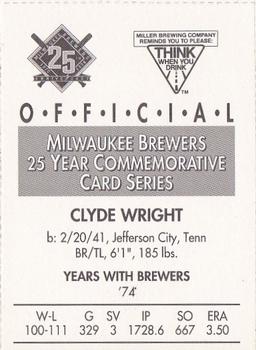 1994 Miller Brewing Milwaukee Brewers #NNO Clyde Wright Back