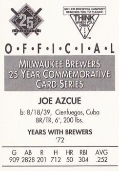 1994 Miller Brewing Milwaukee Brewers #NNO Joe Azcue Back
