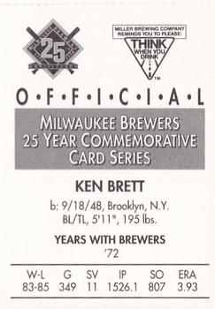 1994 Miller Brewing Milwaukee Brewers #NNO Ken Brett Back