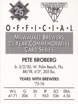 1994 Miller Brewing Milwaukee Brewers #NNO Pete Broberg Back