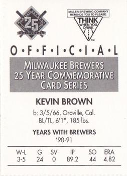 1994 Miller Brewing Milwaukee Brewers #NNO Kevin Brown Back