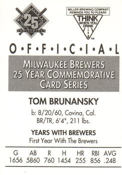 1994 Miller Brewing Milwaukee Brewers #NNO Tom Brunansky Back