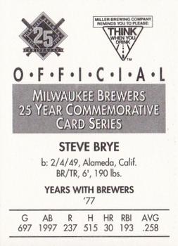 1994 Miller Brewing Milwaukee Brewers #NNO Steve Brye Back
