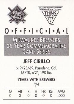 1994 Miller Brewing Milwaukee Brewers #NNO Jeff Cirillo Back