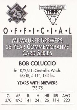 1994 Miller Brewing Milwaukee Brewers #NNO Bob Coluccio Back