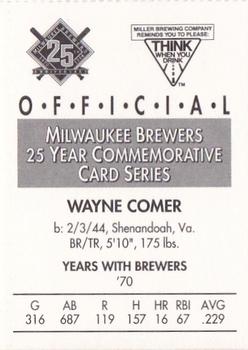 1994 Miller Brewing Milwaukee Brewers #NNO Wayne Comer Back