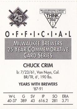 1994 Miller Brewing Milwaukee Brewers #NNO Chuck Crim Back