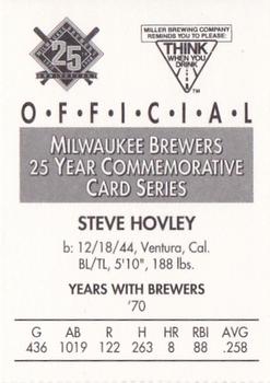 1994 Miller Brewing Milwaukee Brewers #NNO Steve Hovley Back