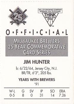 1994 Miller Brewing Milwaukee Brewers #NNO Jim Hunter Back