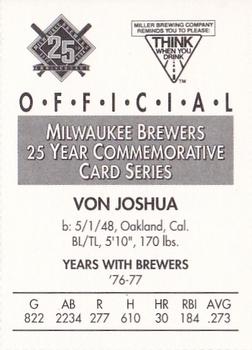 1994 Miller Brewing Milwaukee Brewers #NNO Von Joshua Back