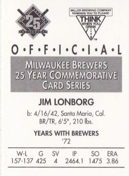 1994 Miller Brewing Milwaukee Brewers #NNO Jim Lonborg Back