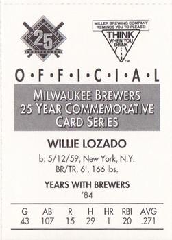 1994 Miller Brewing Milwaukee Brewers #NNO Willie Lozado Back