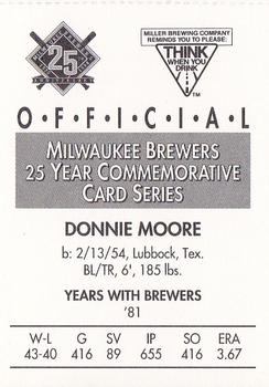 1994 Miller Brewing Milwaukee Brewers #NNO Donnie Moore Back